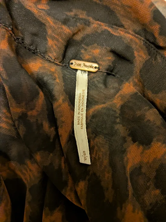 Free People Sheer Leopard Print Button-Down Shirt - Brown and Black - Picture 2 of 2